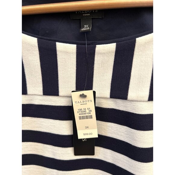 NWT Talbots Plus Size 3X Nautical Navy White Striped 3/4 Sleeve Top Coastal Chic - Picture 2 of 4